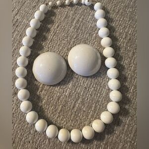 Vintage Art Deco White Beaded Necklace And Earrings Necklace Coro